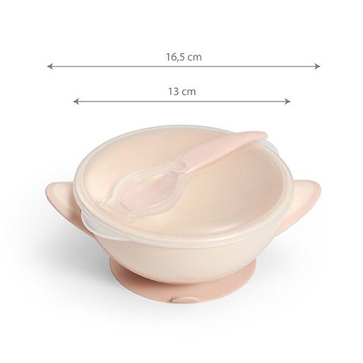 BabyOno tapadókorongos tál kanállal és fedéllel – púder