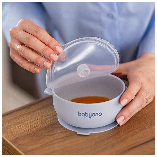 BabyOno tapadókorongos tálka fedővel - kék