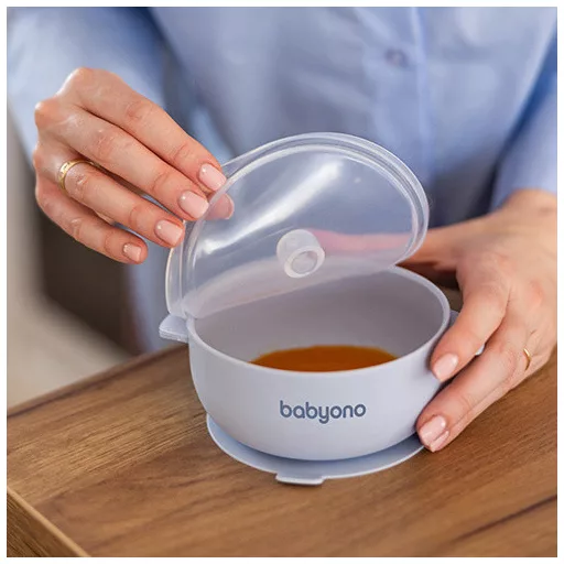 BabyOno tapadókorongos tálka fedővel - kék