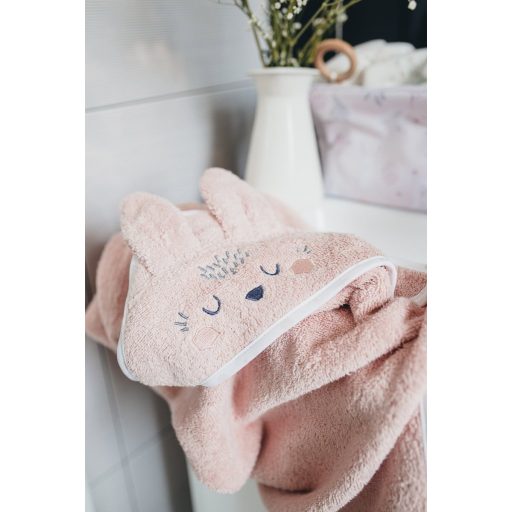 Pamut kapucnis fürdőlepedő 85x85cm - nyuszi - rózsaszín