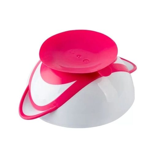 BabyOno tapadókorongos tál kanállal és fedéllel – pink&fehér