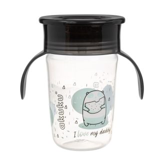 AKUKU 360°-os itatópohár, 240 ml, kétfüles – Fekete