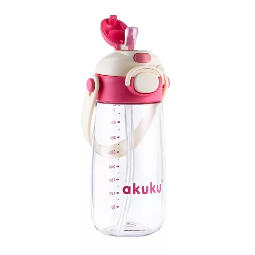 AKUKU gyerek kulacs válpánttal 480 ml - rózsaszín