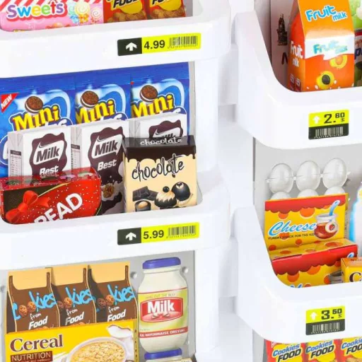 Játék szupermarket bevásárlókocsival és pénztárgéppel